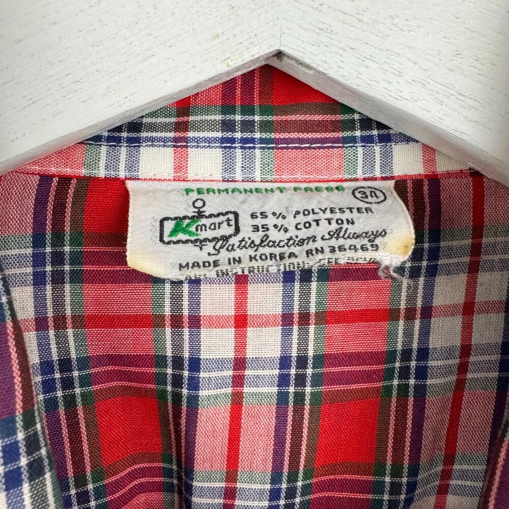 Vintage Kmart Shirt Mens 34 Red Black Permanent Press Pearl Snap Western - Picture 4 of 11